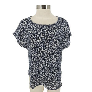Banana Republic Blouse Navy Blue Floral Short Sleeve Shirt Top